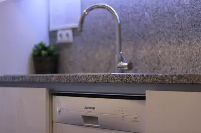 a kitchen counter with a sink and a dishwasher at Apartamento em Monsanto - Porto in Porto