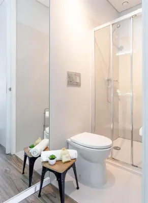 a bathroom with a toilet and a shower at Urban Views - ML Apart Inspired by Palácio de Cristal in Porto