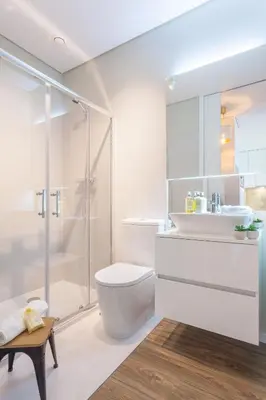 a bathroom with a shower and a toilet and a sink at Urban Views - ML inspired by Torre dos Clérigos in Porto