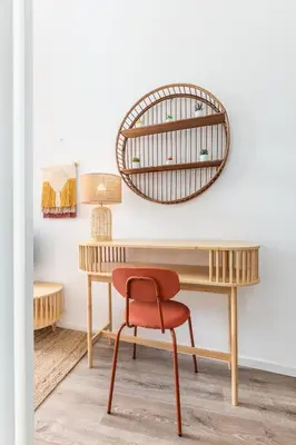 a desk with a chair and a mirror at OPO Vale Formoso II Garden & BBQ in Porto