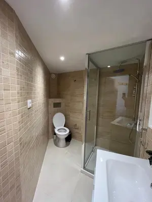 a bathroom with a toilet and a shower and a sink at Casas da Corujeira in Porto
