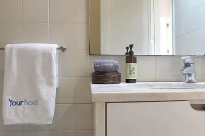 a bathroom with a sink and a towel on a counter at Oporto Early Sunshine Apartment in Porto