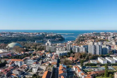 an aerial view of a city with buildings at Soho Porto in Porto