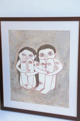 a painting of three people in auddle at Porto City Center Mercado do Bolhão Prime location jesuína e as 3 janelas in Porto