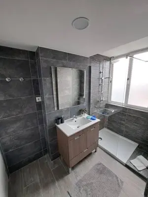 a bathroom with a sink and a shower at Bolhão Apartment in Porto
