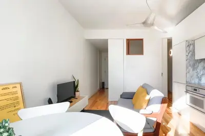 a kitchen with a sink and a potted plant on a counter at Boavista 2-Bedroom Apartment in Porto