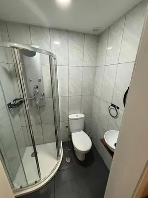 a bathroom with a shower and a toilet and a sink at Bonsai Apartment 5 in Porto