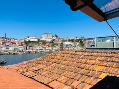 a view of a city from the roof of a building at Douro River Apartments in Vila Nova de Gaia