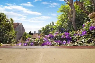 a garden with purple flowers in a yard at Porto Bello - Apartamento -1 in Porto