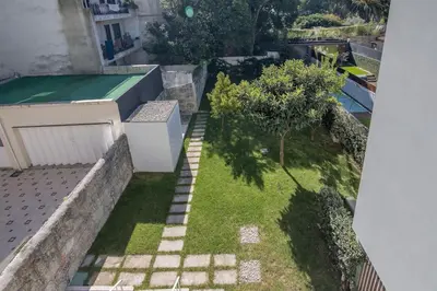 a small garden with a small tree on a building at Central location with balcony & equipped kitchen in Porto