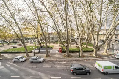 a group of cars parked in a parking lot with trees at Marquês Studio by Amber Star Rent in Porto