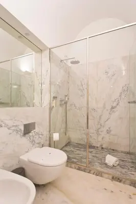 a white bathroom with a toilet and a shower at Boutique Rentals- THE CLéRiGoS Apt w/ patio in Porto