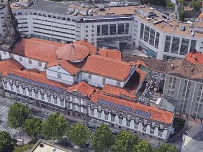 an overhead view of a building with red roofs at Fantasy Hostel Porto in Porto