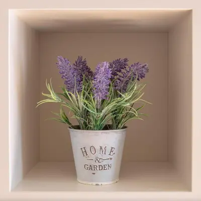 a vase with purple flowers sitting on a shelf at GuestReady - Catorze de Outubro Houses - 387 in Vila Nova de Gaia