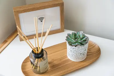 a wooden tray with a plant and bamboo sticks at Cedofeita Bliss - 1BDR with AC in Porto