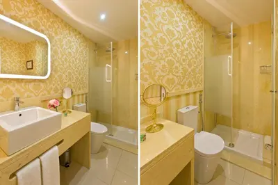 two pictures of a bathroom with a sink and a toilet at VIVA Belos Ares in Porto