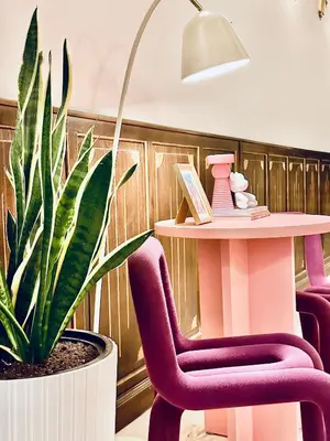 a room with a table and chairs and a plant at DEUXMECS Porto in Porto