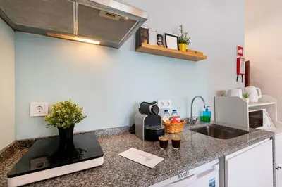 a kitchen with a sink and a counter top at Poveiros Studio OPorto City Center in Porto