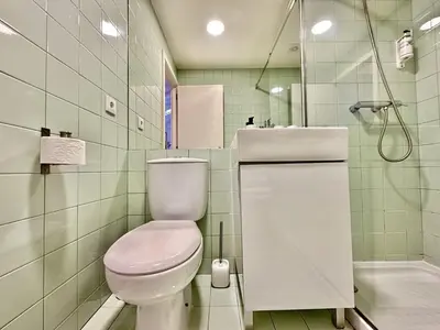 a bathroom with a toilet and a sink and a shower at Charming apartment in Porto s Center in Porto