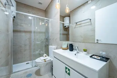 a toilet with a box of toilet paper on it at New Alegria in Town 1 in Porto