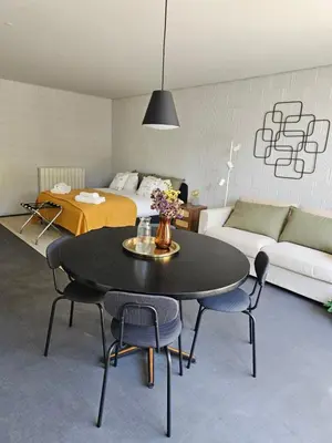 a living room with a table and chairs and a couch at Lima Junior Residences in Porto