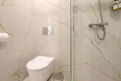 a bathroom with a toilet and a shower at Luxury Style 7 with AC Downtown Porto near Metro in Porto