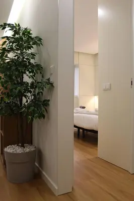 a plant in a pot in a room with a bedroom at Barramares Concept Lifestyle Oporto City Center in Porto