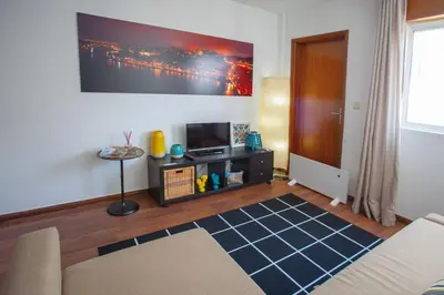 a living room with a couch and a television at Porto Downtown Flats in Porto