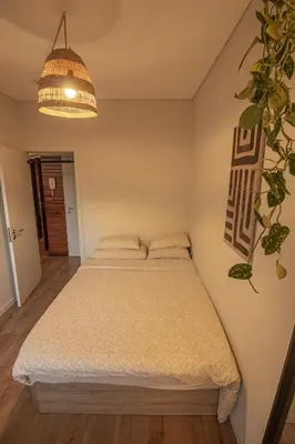 a bedroom with a bed and a potted plant at Amy's Place in Porto