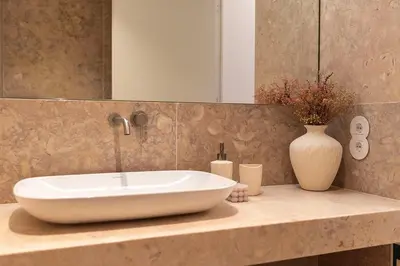 a white sink on a counter in a bathroom at Scenic River-View T1 by Lisbeyond in Vila Nova de Gaia