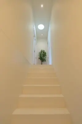 a staircase in a building with a plant on it at Premium Apartments with Garage by HostWise in Porto
