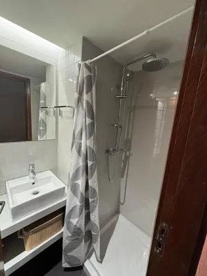 a bathroom with a shower and a sink at Casa da Música Apartment in Porto