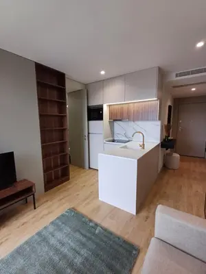 a kitchen with a sink and a counter in a room at Blue River - Douro Tower in Vila Nova de Gaia