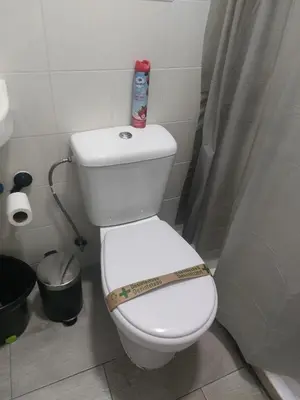 a bathroom with a white toilet with a shower curtain at PTLC225 Apartament T1 Porto Centro in Porto