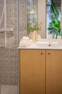 a bathroom with a sink and a shower at The Medievel in Porto