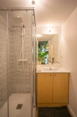 a bathroom with a shower and a sink at The Medievel in Porto