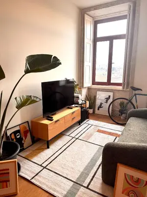 a living room with a tv and a couch at Bonfim cozy apartment Porto in Porto