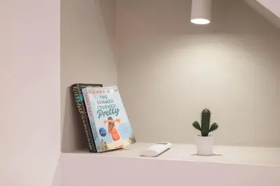 two books sitting on a shelf next to a plant at Liiiving in Porto - Downtown Comfort House in Porto
