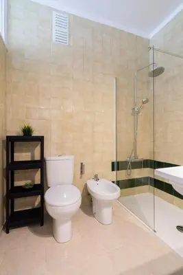 a bathroom with a toilet and a shower and a sink at The Heritage Flat in Porto