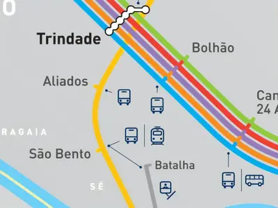 a map of bilbia with rainbow lines at I love alegria in Porto