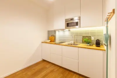 a kitchen with white cabinets and a sink at D&S - Crocodile House S. Bento Apartments in Porto