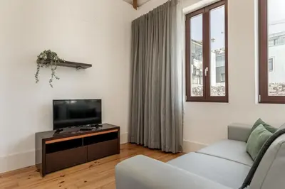 a living room with a couch and a tv at BRA.com Apartments Oporto Pinheiros in Porto