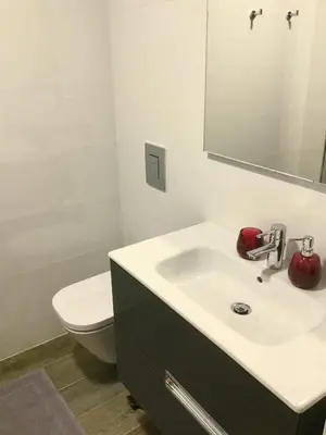 a bathroom with a white sink and a toilet at Central & Charming Clérigos Appartments in Porto