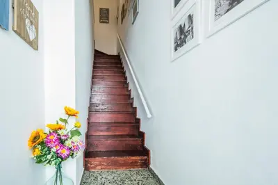a stairwell with a vase of flowers and a vase of flowers at Apartamento À Francos Balcony in Porto