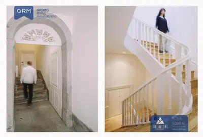 a person walking down a staircase in a house at ORM - Almada Apartments in Porto