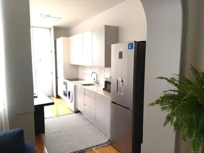 a green plant in a room next to a refrigerator at Lusitania Garden Apartment - Jardim Privado in Porto