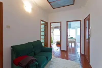 a living room with a green couch in a room at Camarao Apartment in Porto