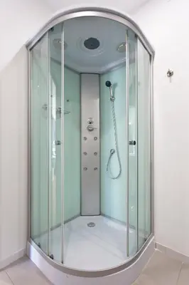 a shower in a room with a glass wall at Porto Terrace Apartment in Porto