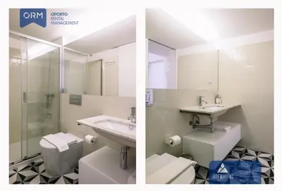 two pictures of a bathroom with a toilet and sink at ORM - 3 C´s Apartments in Porto