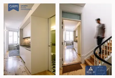 two views of a kitchen and a hallway in a house at ORM - 3 C´s Apartments in Porto